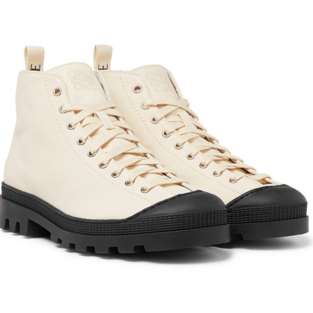Loewe Logo Print Canvas HighTop Sneakers Men Cream size - 44 EU / 10.5 US